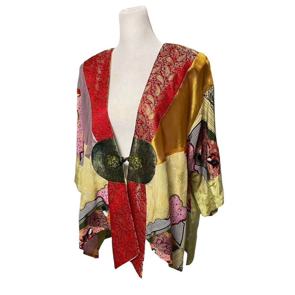Vintage Sterling Styles Silk Mixed Media Kimono Jacket Frog Closure - Picture 2 of 7